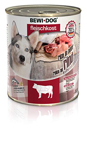 BEWI DOG Fleischkost reich an Rind [800 g] Dose | Nassfutter für Hunde | getreidefrei | sortenrein | Muskelfleisch & Innereien mit fester Fleischstruktur | 6 x 800 g