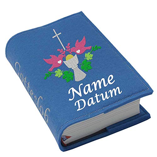 Gotteslob Gotteslobhülle Hülle Kelch pink Filz mit Namen bestickt Einband Umschlag personalisierte Gesangbuchhülle, Farbe:blau
