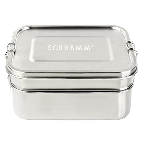 Schramm® Doppel-Brotdose aus Edelstahl wählbar 1340 oder 1960ml Lunchbox mit Fächern inkl. 2 Stück Trennwänden Metalldose mit Schnapverschluss, Größe:1960 ml