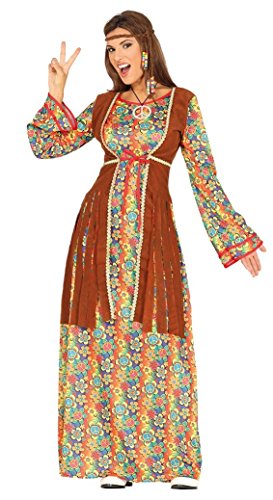 FIESTAS GUIRCA Hippie Kostüm Damen – Schlager Star Disco Outfit - Gr M 38–40 - Retro Hippie Kleidung Damen 70er Jahre Kostüm Erwachsene - Flower Power Anzug Karneval, Fasching Kostüm Damen, Fastnacht