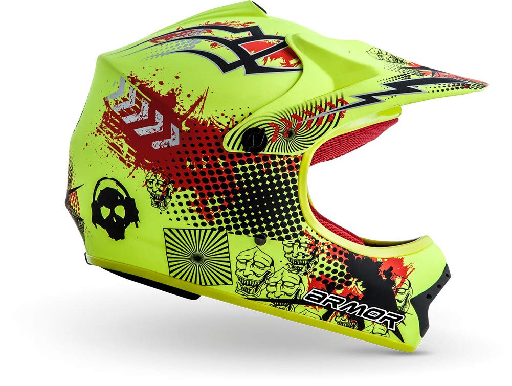 ARMOR HELMETS® AKC-49 „Limited Yellow“ · Kinder Cross-Helm · Motorrad-Helm MX Cross-Helm MTB BMX Cross-Bike Downhill Off-Road Enduro-Helm Sport · DOT Schnellverschluss Tasche S (53-54cm)