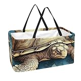 Wiederverwendbare Einkaufstaschen Boxen Aufbewahrungskorb, Meeresschildkröte Farbiges Muster Faltbare Utility Tragetaschen mit langem Griff