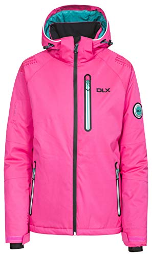 Trespass Nicolette, Fuchsia, S, Warm Waterproof Ski Jacket with RECCO Avalance Rescue System, Removable Hood, Underarm Ventilation Zips, Audio Channel, Goggle Pocket, Removable Snow Catcher & Ski Pass Sleeve Pocket for Ladies, Pink, Small