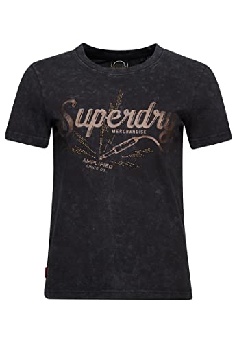 Superdry Damen Vintage Merch Store Skinny T-Shirt Viper Hellschwarz 34