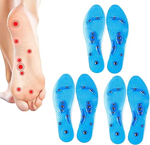 3Paar FeetVoven Lymphvitic Magnetisch Massage Insole,Anti-Schwellung Akupressur Magnetische Einlegesohlen,Waschbar und Schneidbar-Fußtherapie-Einlegesohlen,Linderung von Fußschmerzen. (40-44, Blue)