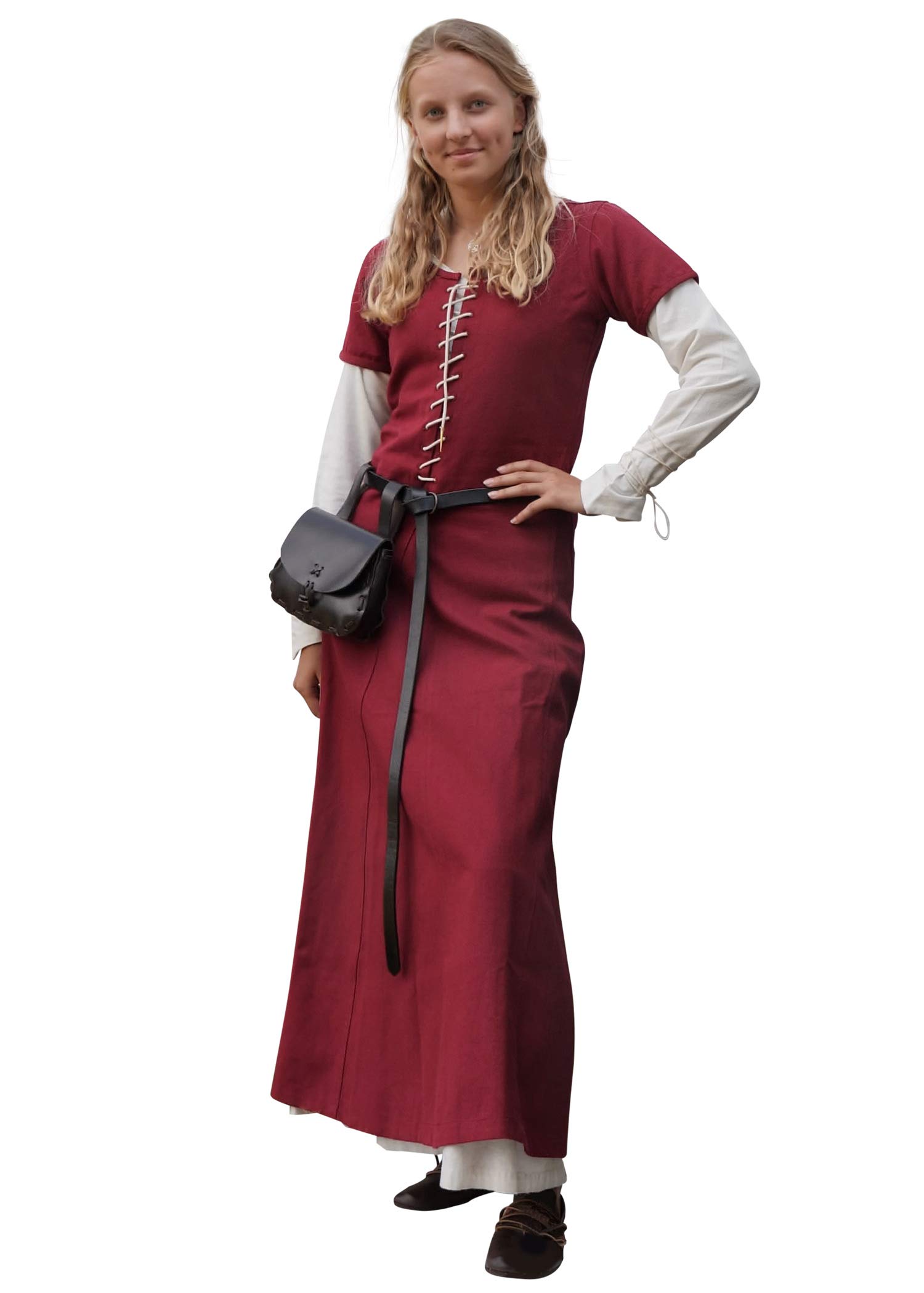 Battle-Merchant Mittelalter Kleid mit Schnürung für Damen Cotehardie AVA - Kurzarm - Baumwolle - Verkleidung - Wikinger - LARP - Kostüm, Weinrot, Gr. XXL