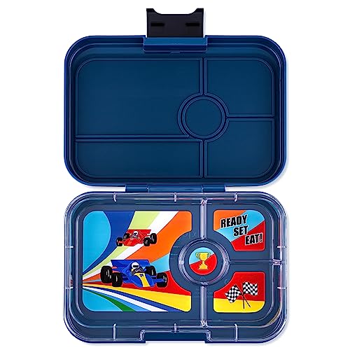 yumbox Tapas XL Bento Box - Lunchbox mit 4 Fächern | Brotdose für Jugendliche und Erwachsene, auslaufsicher (Monte Carlo Blue, 4er Race Cars)