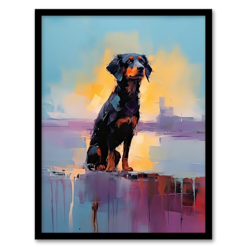Rottweiler Puppy Beach Sunrise Dog Portrait Artwork Framed Wall Art Print A4