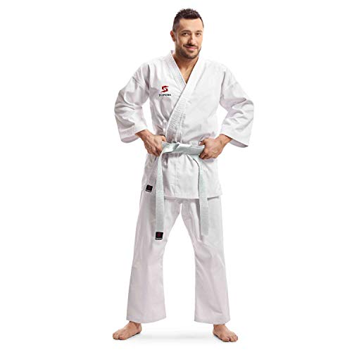 Supera Karate Anzug Herren und Damen - Kampfsportanzug 3 teilig mit Kampfsport Hose, Jacke und Karate Gürtel - weiß - Karate Gi weiß Unisex.