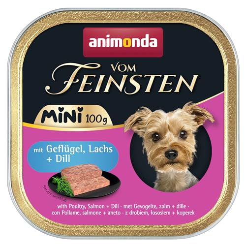 animonda Vom Feinsten Adult Mini - Leckeres Nassfutter für Hunde - Gut für kleine Rassen geeignet - mit Geflügel, Lachs + Dill - 32 x 100 g
