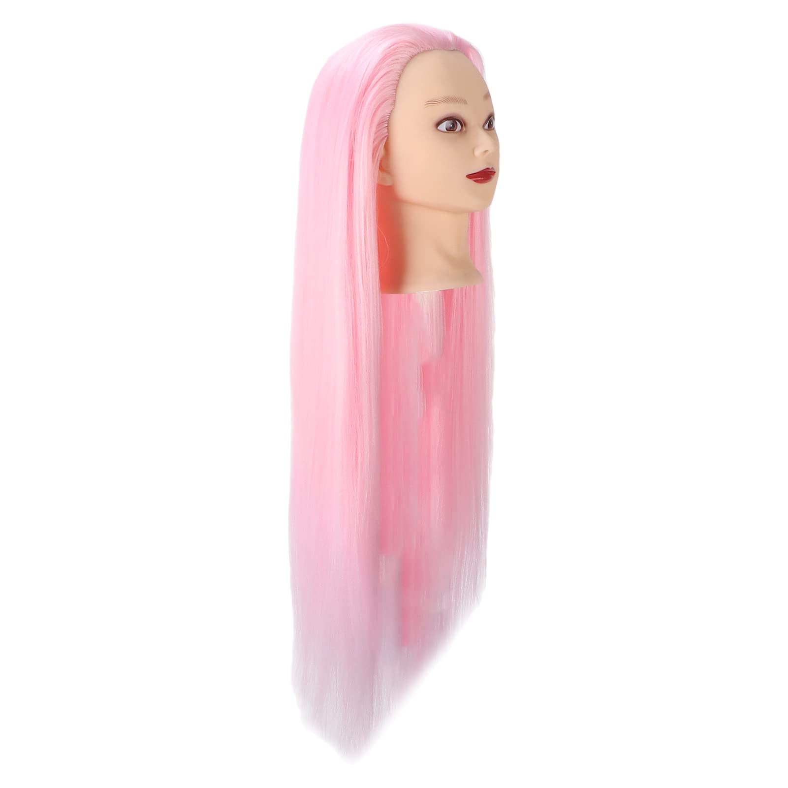 Mannequinkopf mit langem Haar, rosa Haar, kein eigenartiger Geruch Hochtemperatur-Draht-Haar-Übungskopf für Friseur zum Herstellen von Frisuren