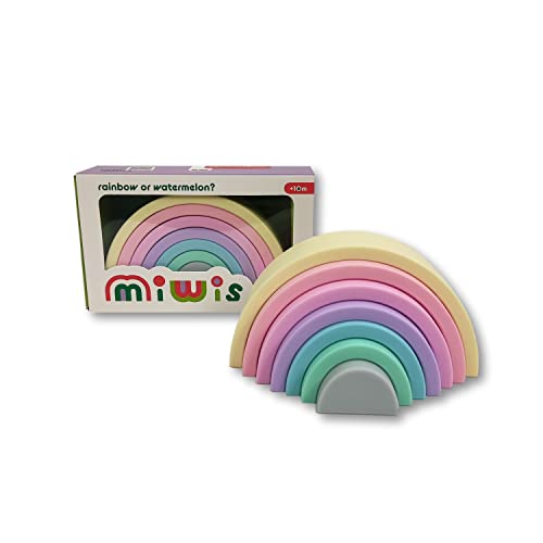MIWIS Bunte stapelbare Figuren aus Silikon entwickelt motorische Fähigkeiten (Regenbogen Kuchen 7 Stück)