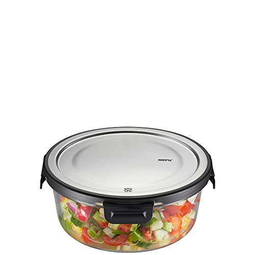 GEFU Frischhaltedose MILO - smarte Lunchbox mit Frische- & Vorratskontrolle per App, aus Glas mit Silikonverdichtung & Klick-Verschluss, Lebensmittelbehälter, Tupperdose, 900 ml, rund