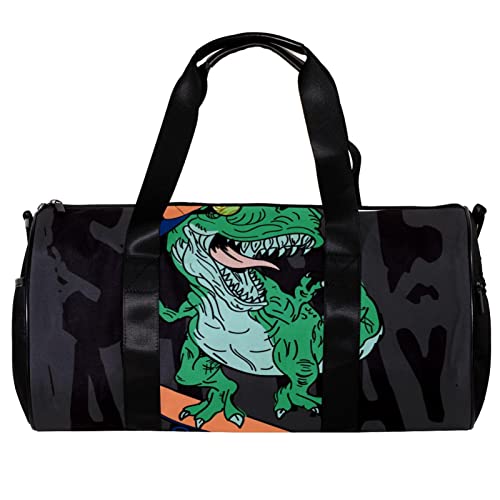 Sporttasche, Reisetasche für Damen und Herren, cooles Skateboard, Dinosaurier-Muster, mehrfarbig, 45x23x23cm/17.7x9x9in, Einzigartig