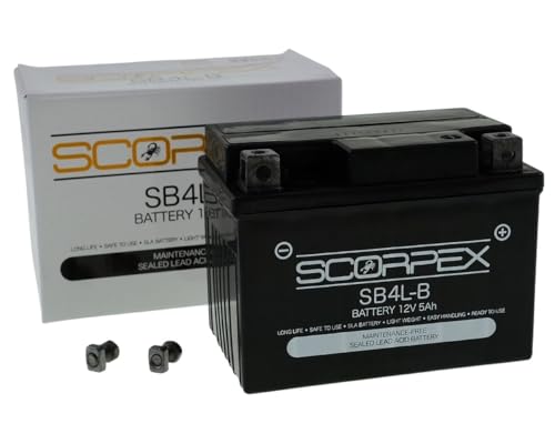 SCORPEX 12V 5Ah SLA4L-BS Motorrad Batterie, wartungsfrei versiegelt und vorgeladen kompatibel mit 50411, 504011002, YTX4L-BS, YTX5L-BS, GTX5L-BS Roller Quad Moped