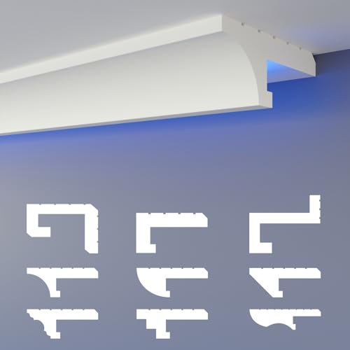 HEXIMO Schattenfuge LED Stuckleisten, XPS Styropor indirekte Beleuchtung Trockenbau Decke Deckenstuck Styroporleisten für Decken (10.2 Meter HLED 14)