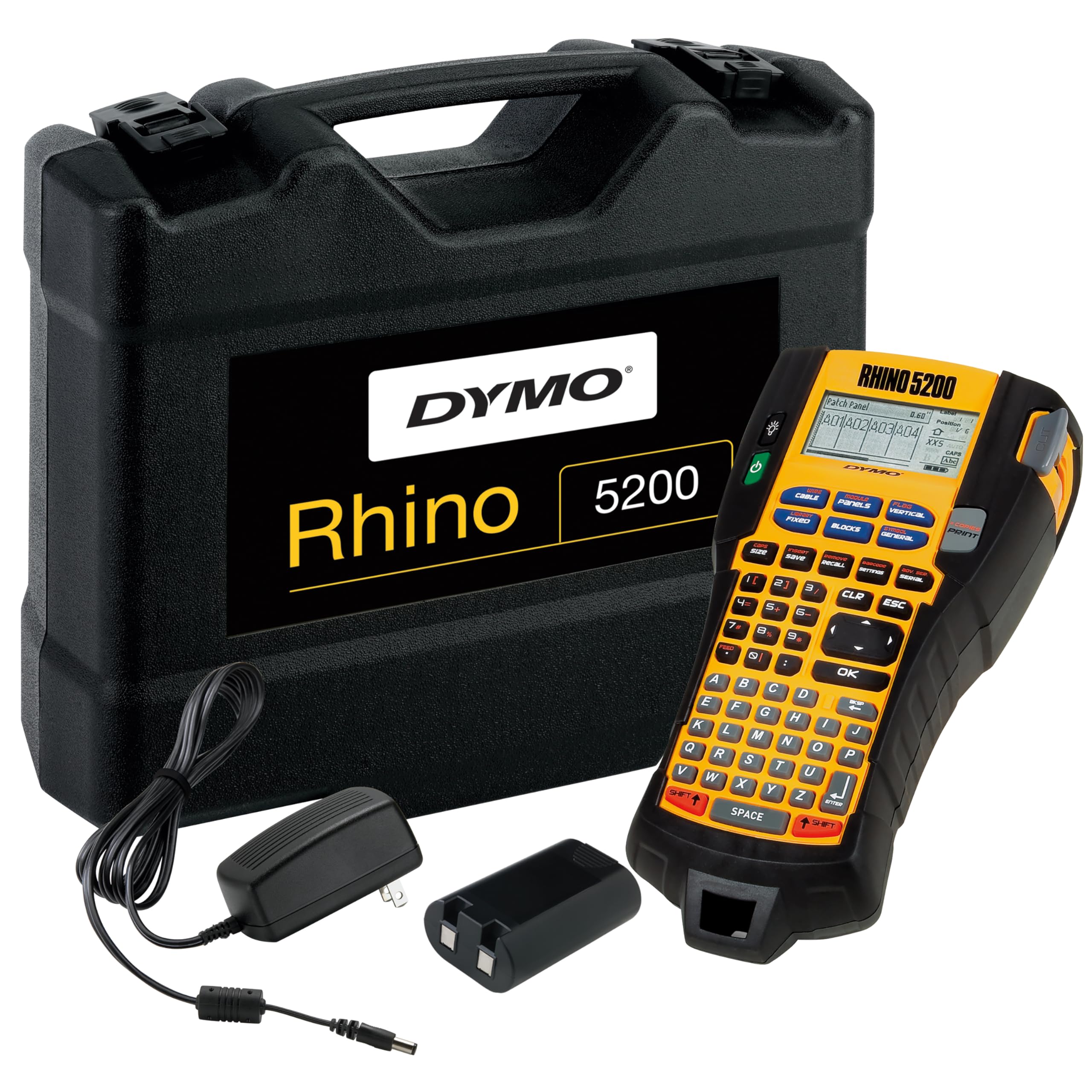 DYMO Rhino 5200 Tragbares Industrielles Beschriftungsgerät, ABC-Tastatur und Großes LCD-Display, Stabiles Kunststoffgehäuse mit integrierten Gummipuffern, Gummierte Tasten mit 6 Direktzugriffstasten und 11 Funktionen