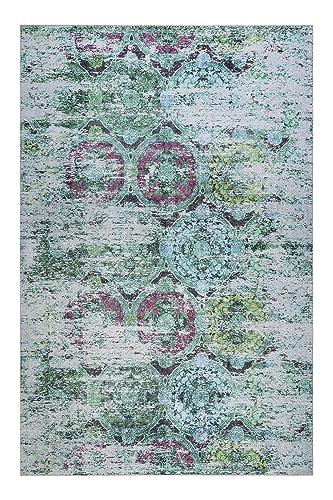 Bunter Kurzflor Teppich im angesagten Used-Look von WECONhome für Wohnzimmer, Schlafzimmer, Arbeitszimmer oder Kinderzimmer – Focus  (160 x 230 cm, grün)