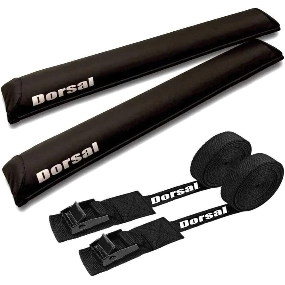 DORSAL Aero Roof Rack Pads with 15 ft Surf Straps for Car Surfboard Kayak SUP Long 28" Black