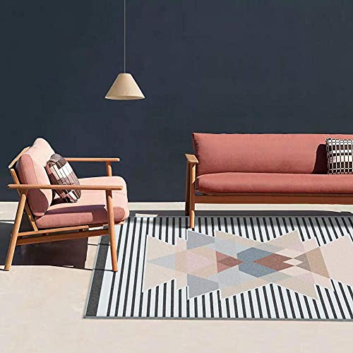 FGDSA Moderner Teppich für Wohnzimmer, waschbar, weich, für Flur, abstraktes geometrisches Dreieck, Puzzle, schwarze Streifen, 160 x 230 cm
