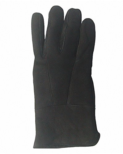 Herren Velourleder Lammfell Fingerhandschuhe aus Fellstücken schwarz, Herren Fell Handschuhe, Größe 11