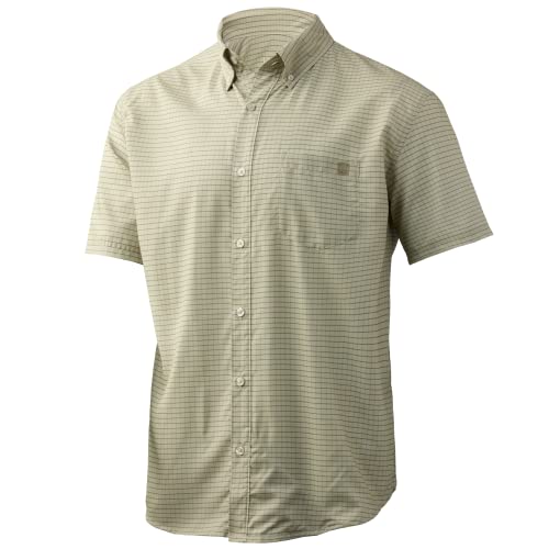 HUK Herren Teaser Kurzarmhemd | Angelhemd mit Knopfleiste und Lichtschutzfaktor Hemd, Citadel Plaid – Khaki, Large