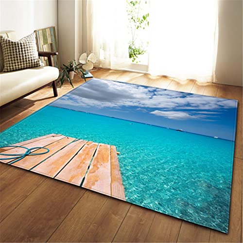 Romantisch Strand Landschaft Bereich Teppich 3D Strand Kokosnussbaum Himmel Blau Sanft Flanell Teppich Modern Drucken Schlafzimmer Küche Wohnzimmer Schmücken Großer Teppich (Farbe 2,120x180 cm)