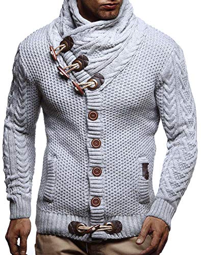 LEIF NELSON Herren Strickjacke Pullover Hoodie Jacke Sweatjacke Sweatshirt Sweater Pulli Winterjacke Freizeitjacke LN4195 (Small, Grau)
