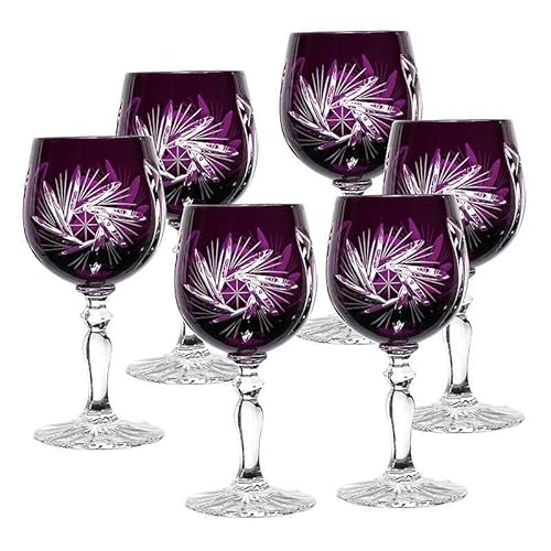 CRISTALICA Likörglas Likörkelch Wodkaglas Schnapsglas violett Schleuderstern 6er Set 60ml