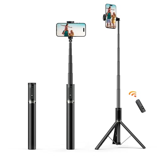 ATUMTEK Bluetooth 157CM Selfie-Stick Stativ Ausziehbares All-in-One-Telefonstativ aus Aluminium mit Kabelloser Fernbedienung 360° Drehbar für iPhone 14/13 Mini/12 Pro/XS Samsung Smartphones Schwarz