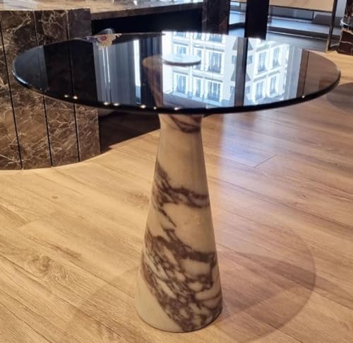 Casa Padrino Luxus Marmor Beistelltisch mit Glasplatte Weiß/Schwarz Ø 48 cm