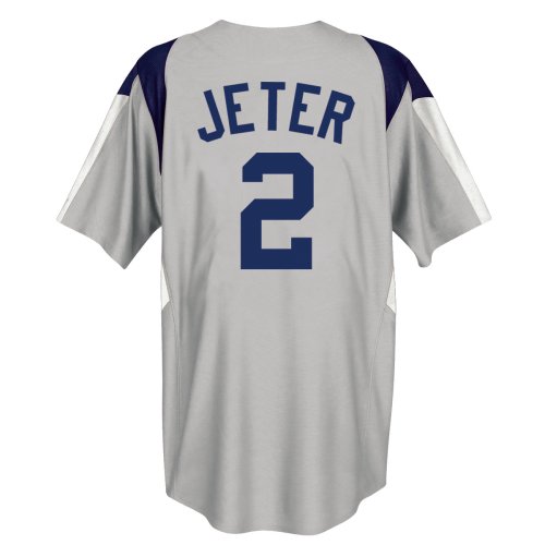 Majestic Derek Jeter New York Yankees Stance II Jersey mit Knopfleiste (X-Large) Grau