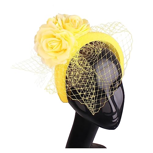 Fascinator-Stirnband, Tea-Party-Hüte, for Damen, königlicher Hochzeitsschleier, Blumen-Fascinator, Haarschmuck, Prinzessinnen-Haarband (Color : Yellow, Size : 1)