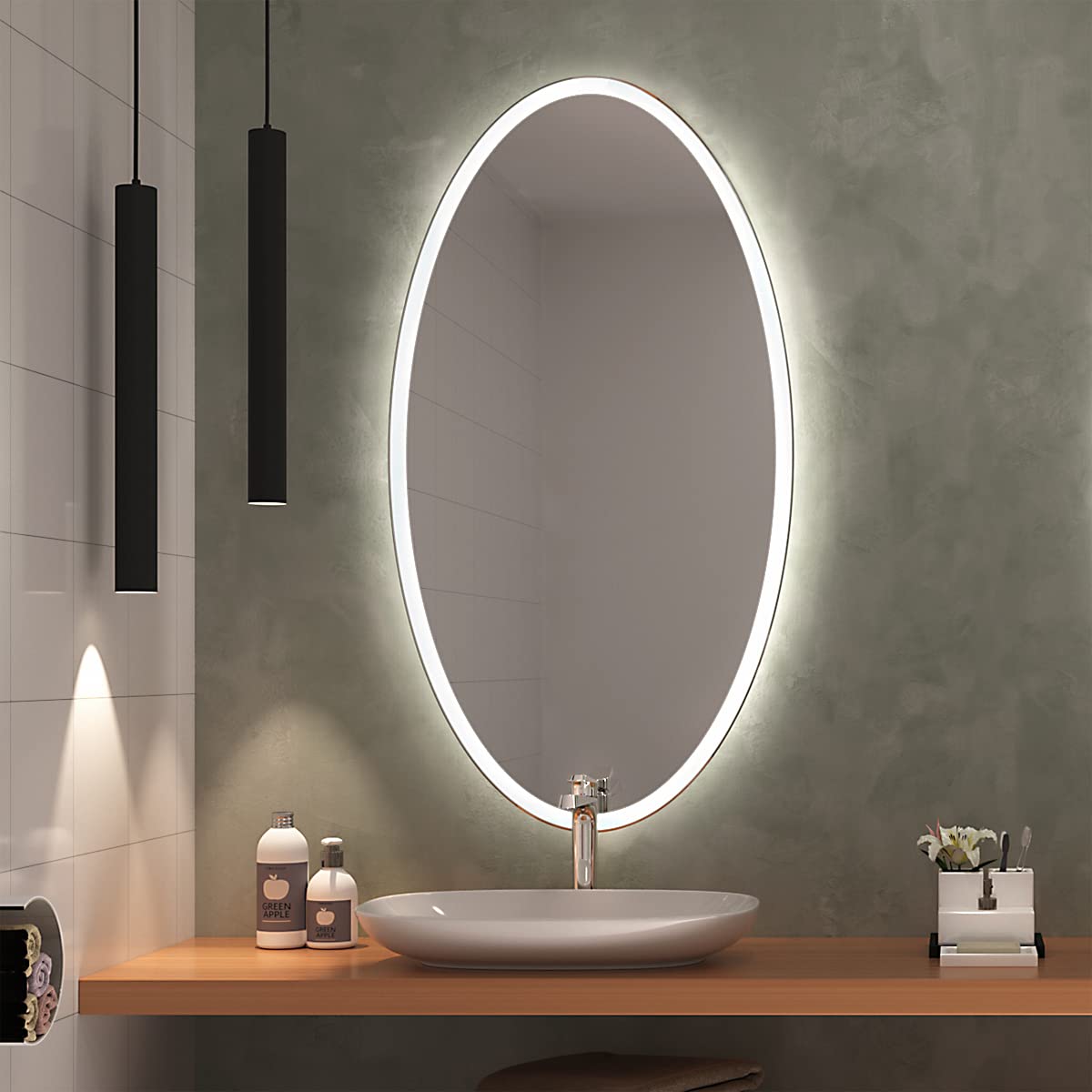 SARAR Elliptischer Wandspiegel mit rundum Beleuchtung ca. 70x90 cm Sete EL30 Badspiegel Spiegel mit Beleuchtung Badezimmerspiegel