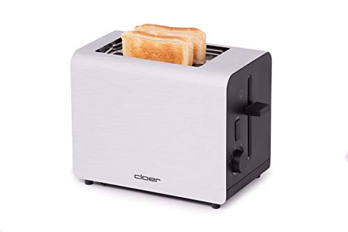 Cloer 3519 Toaster, 825 W, für 2 Toastscheiben, integrierter Brötchenaufsatz, Nachhebevorrichtung, Krümelschublade, mattiertes wärmeisoliertes Aluminiumgehäuse