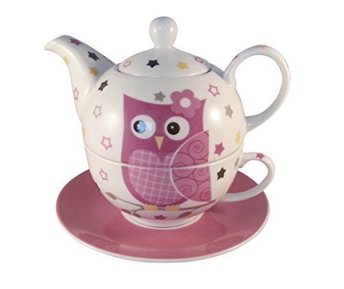 Tea for one Set 3-teilig Porzellan Teekanne mit Tasse und Untertasse in Geschenkbox (Rosa)