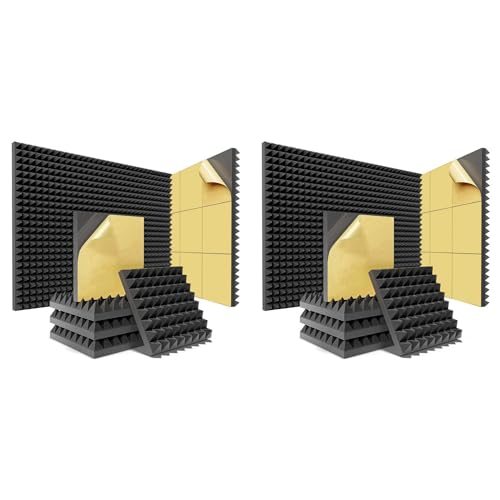 PRIZOM 24 Stück schalldichte Schaumstoffplatten Pyramiden mit Aufkleber, Akustikschaumstoffplatten, 30,5 x 30,5 cm, hohe Dichte (schwarz)