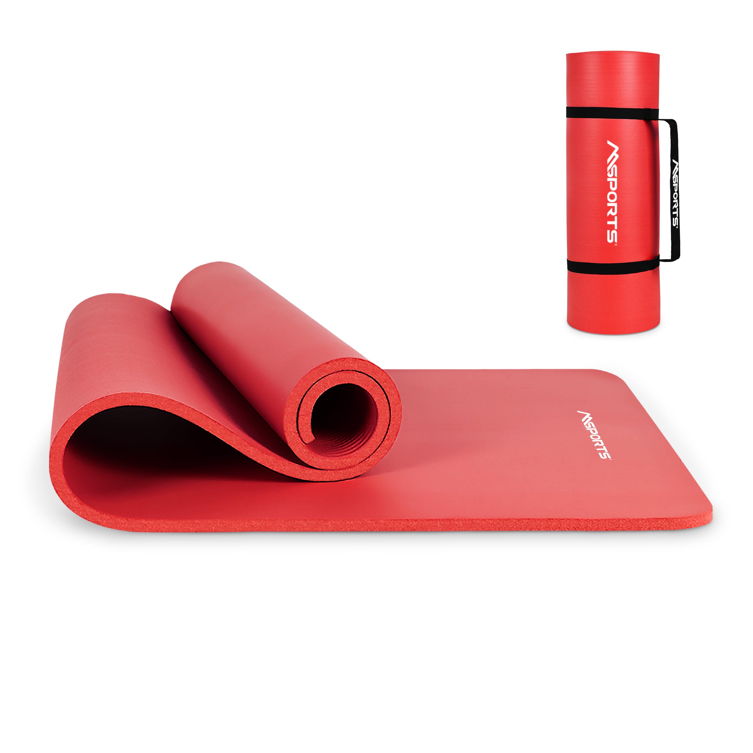 MSPORTS Gymnastikmatte Premium inkl. Tragegurt + Übungsposter + Workout App I Hautfreundliche Fitnessmatte 190 x 100 x 1,5 cm - Rubinrot - Phthalatfreie Yogamatte