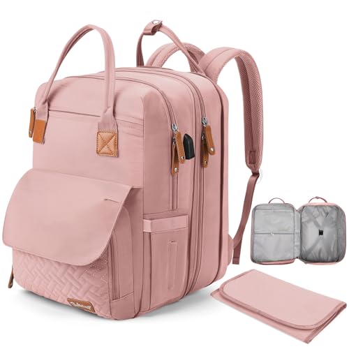 Große Wickeltasche für 2 Kinder, erweiterbar, mit tragbarer Wickelunterlage und USB-Ladeanschluss, Pink