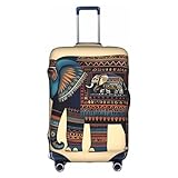 FRESQA Elastische Zugstange für Reisekoffer, Schwarz / Rotgold, Marmor, einzigartiges Design, Azteken-Elefant, XL