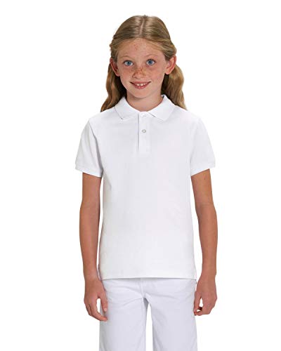 Hilltop Hochwertiges Kinder Poloshirt aus 100% Bio-Baumwolle für Mädchen und Jungen. Eignet sich hervorragend zum bedrucken. (z.B.: mit Transfer-Folien/Textilfolien), 98/104,Weiß