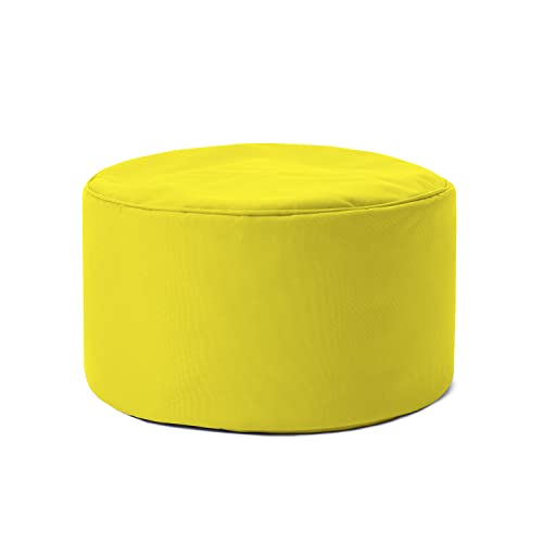 Lumaland Indoor Outdoor Sitzhocker 25 x 45 cm - Runder Sitzpouf, Sitzsack Bodenkissen, Bean Bag Pouf - Wasserabweisend - Pflegeleicht - Gelb