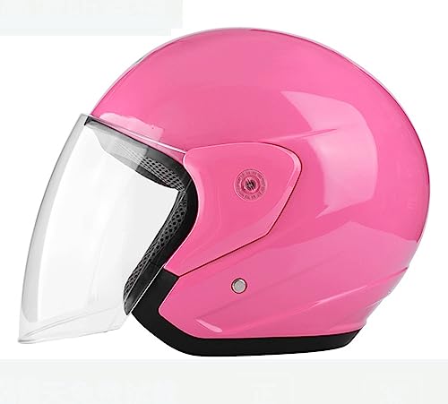 Halbhelme Motorrad Brain-Cap Jethelm Rollerhelm Mofa-Helm Helm ABS-Gehäuse Transparenter Spiegel Für Männer Und Frauen Outdoor-Radsportaktivitäten (Color : Pink)