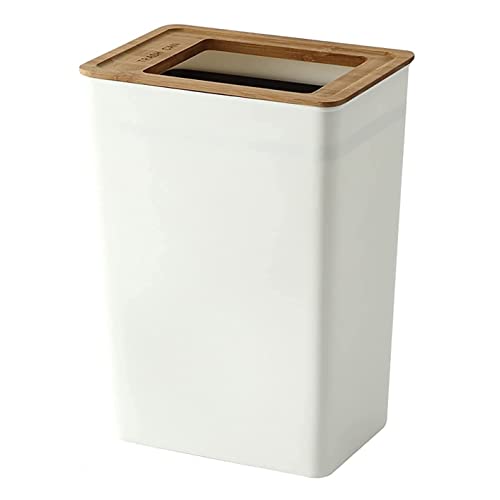 VNNHGB Mülleimer Mülleimer Holzdeckel Abfallbehälter Kunststoff Mülleimer Haushalt Badezimmer Wohnzimmer Mülleimer mit Deckel Abfallbehälter Recyclingbehälter (Farbe: Weiß, Größe: 23 * 16 * 2