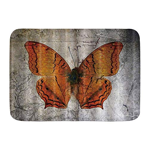 Minalo Rutschfeste Badematte, Schmetterlings-Dekoration, orangefarbener Schmetterling, personalisierbar, Badezimmerteppich, 75 x 45 cm