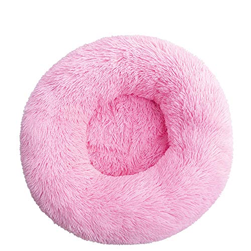 Fansu Hundebett rund Hundekissen Plüsch weichem Hundesofa rutschfest Base Katzenbett Donut Größe und Farbe wählbar (Leuchtend rosa,70CM)