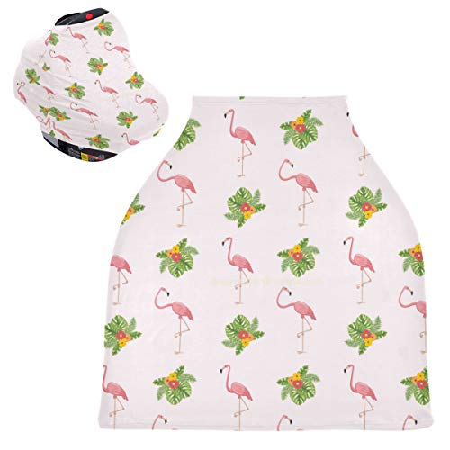 Baby Autositzbezug Baldachin Stilldecke – Flamingos Pflanzen Stilldecke Decke atmungsaktiv Baby Mädchen Kinderwagen Abdeckung Baby Shower Geschenke für Jungen Mädchen