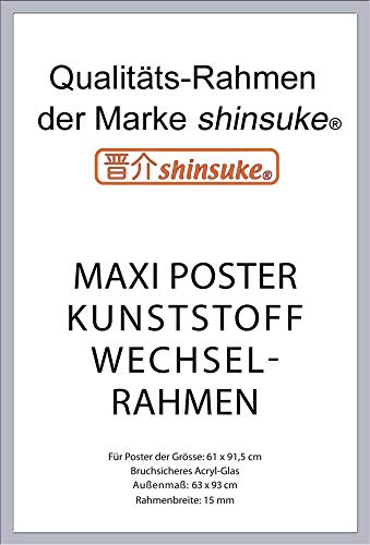empireposter Wechselrahmen Shinsuke® Maxi-Poster 61,5x91cm Qualitätsrahmen, Profil: 15mm - Kunststoff Silber, Acrylscheibe beidseitig foliengeschützt