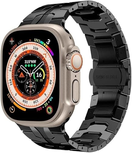 HHBYLEEE- Premium-Edelstahl-Metallband für Apple Watch 49 mm, 44 mm, 45 mm, für Iron Man-Armband, Metallschnalle, kompatibel mit iWatch Ultra 8, 7, SE, 6, 41/40/38/42 mm(e,38/40/41mm)