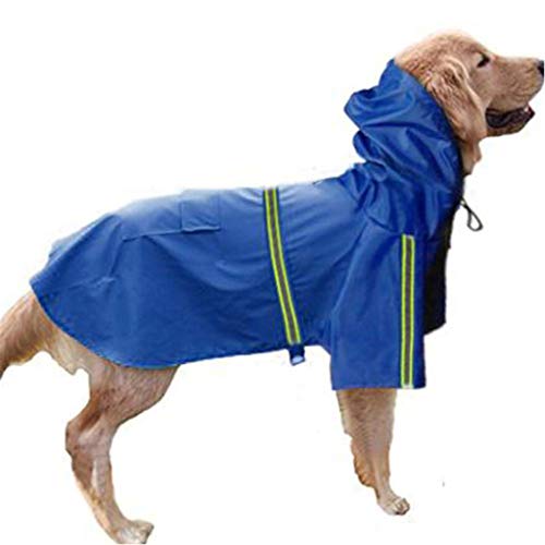 RUNNG Dog Raincoat wasserdichte Kleidung, Hunderegenmäntel für große Hunde mit Reflektorstreifen Hoodie, Regen-Poncho-Jacke für Hunde Pet Supplies Blue XXXXL